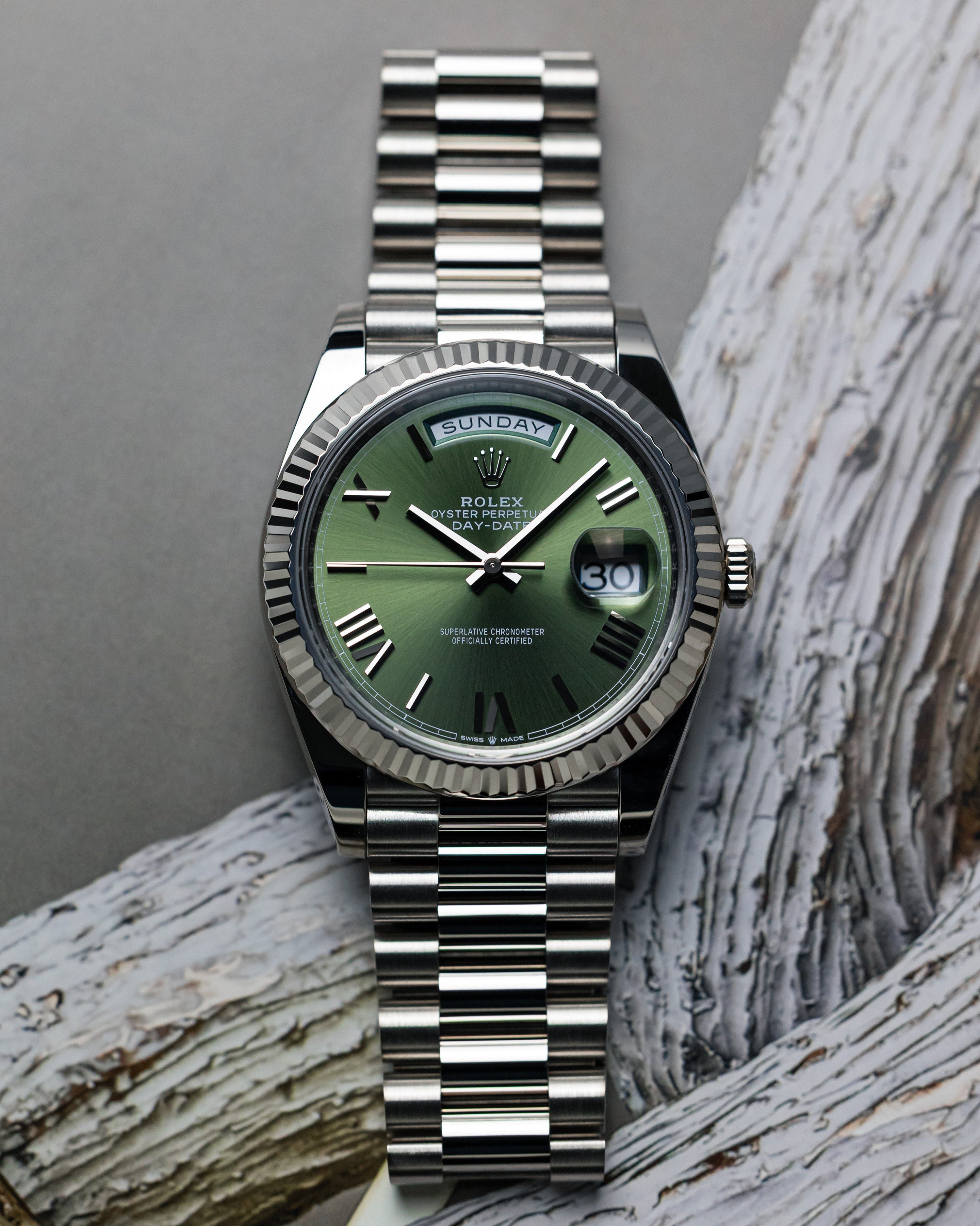 2023 Rolex Day-Date 40 White Gold Olive Dial
