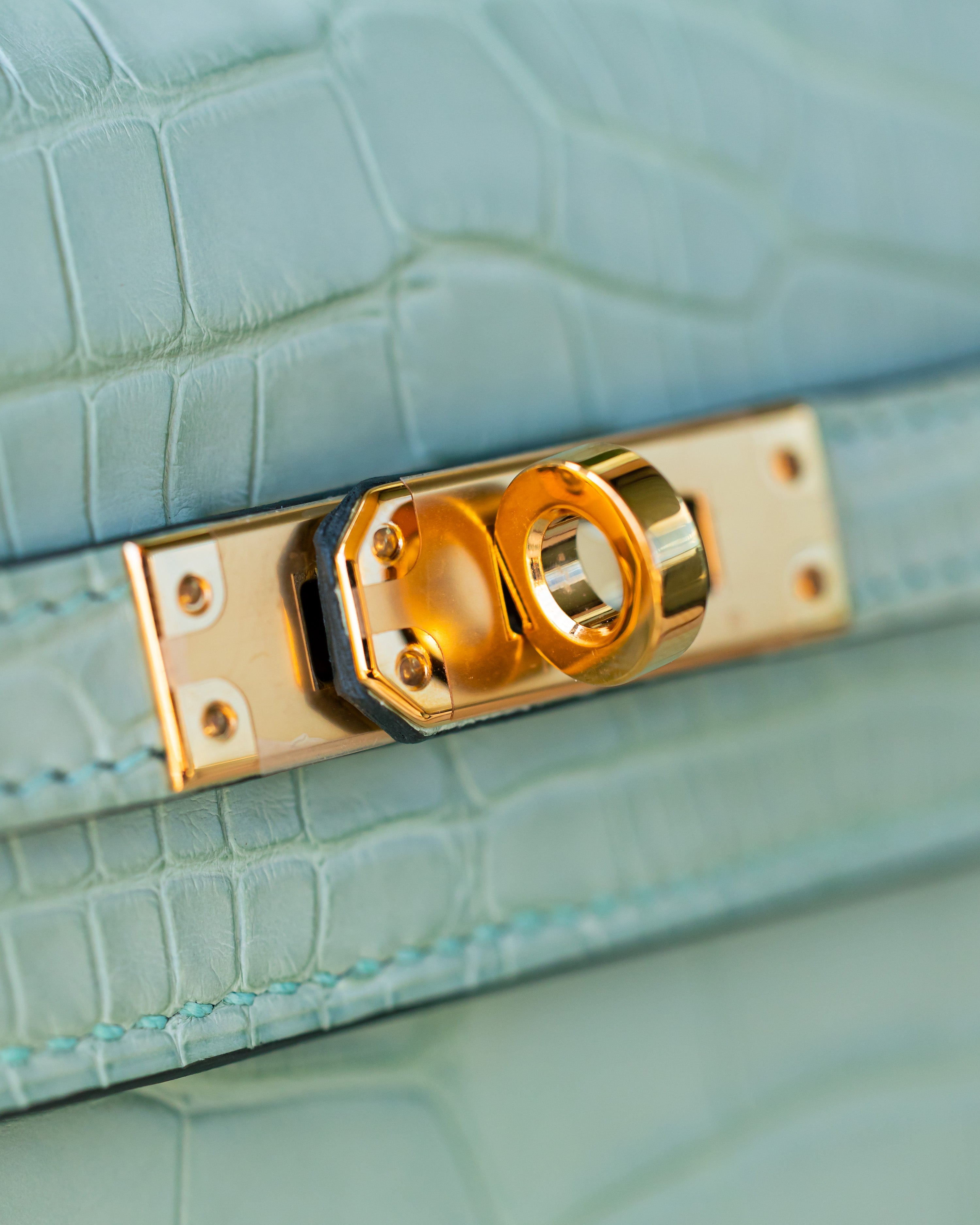 2025 Hermès Kelly 25 Alligator Mississippiensis Matte Retourne GHW Vert D'eau (6U)