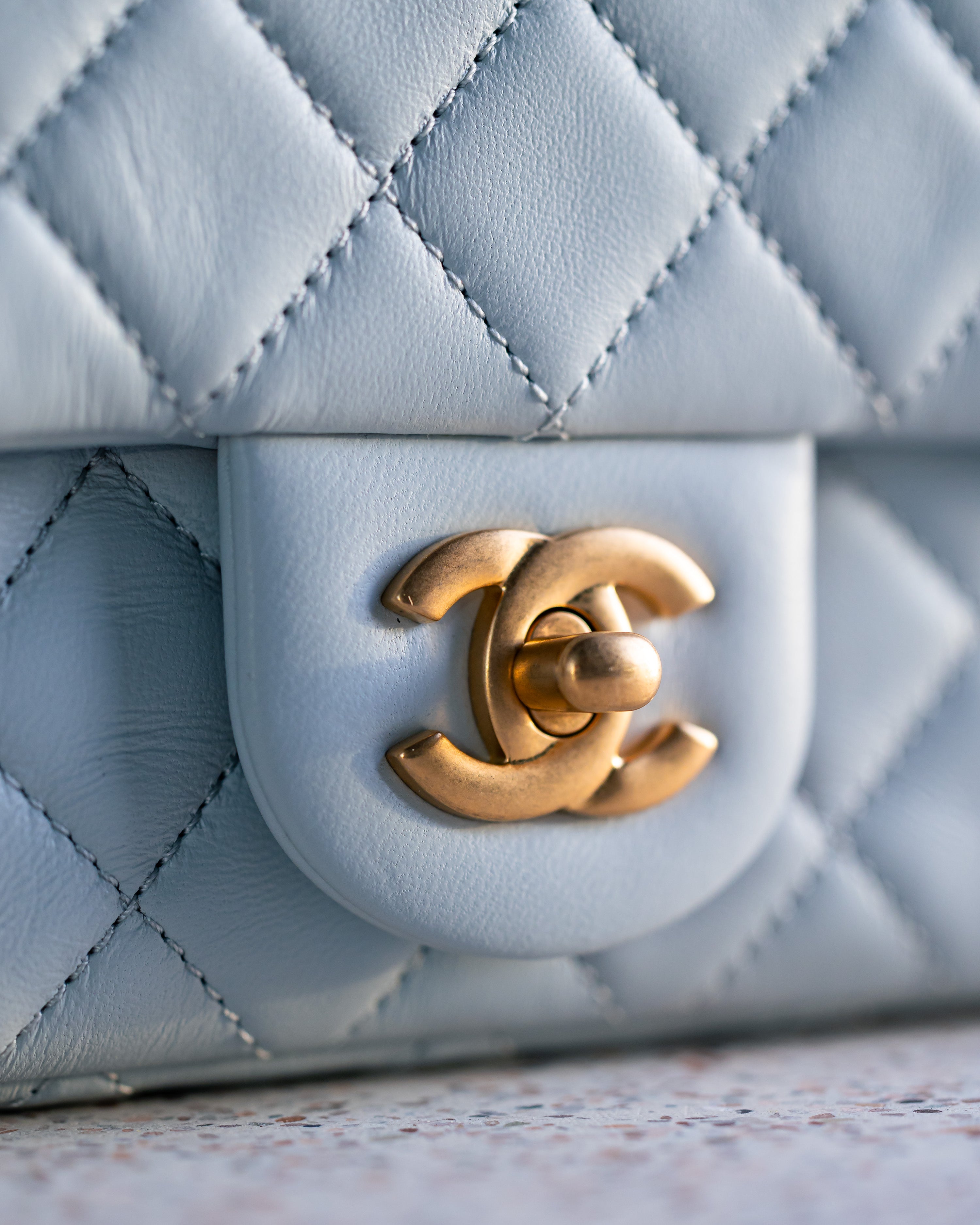 2022 Chanel Mini Flap Rectangle Pearl Crush Light Grey (Seasonal Release)