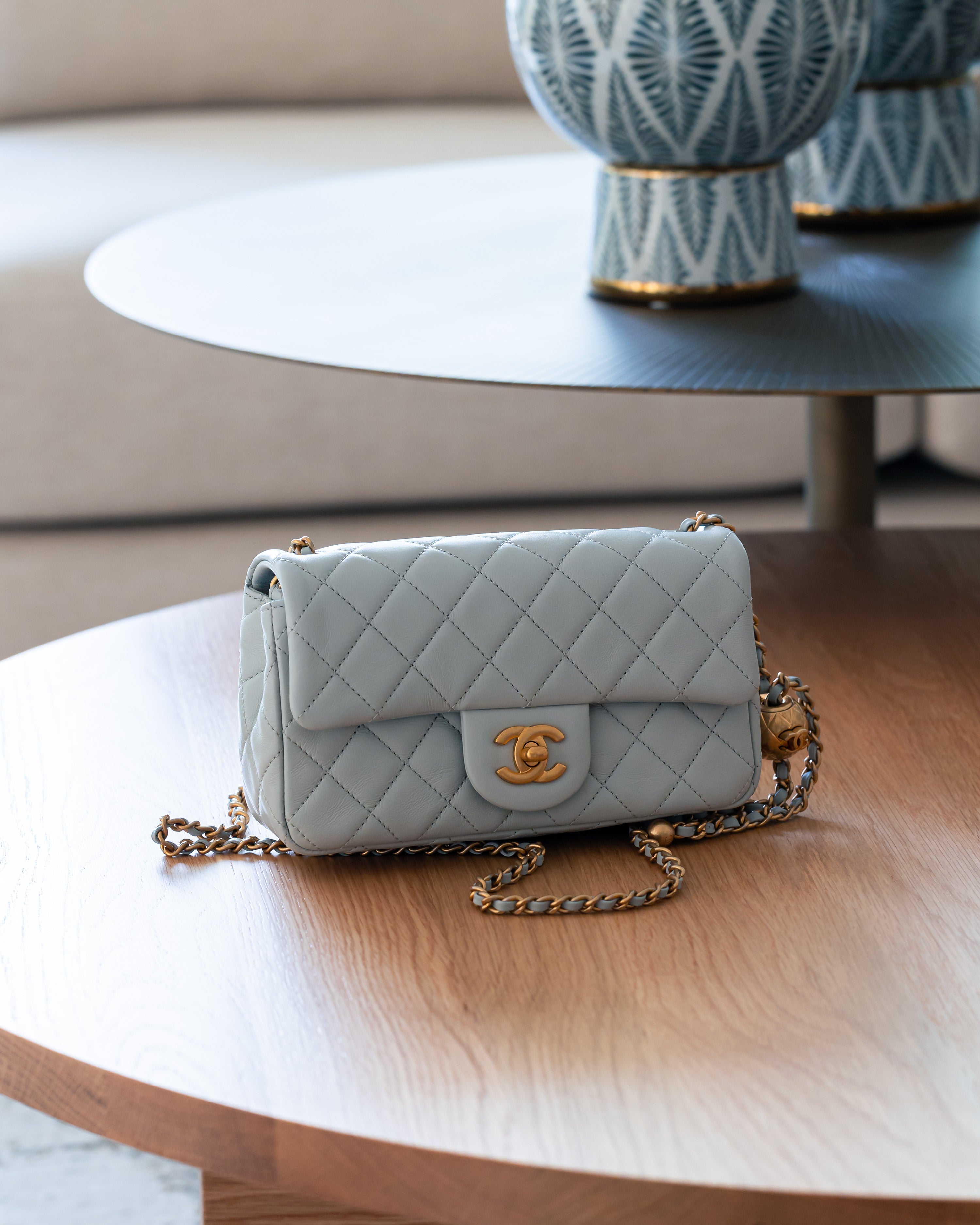 2022 Chanel Mini Flap Rectangle Pearl Crush Light Grey (Seasonal Release)