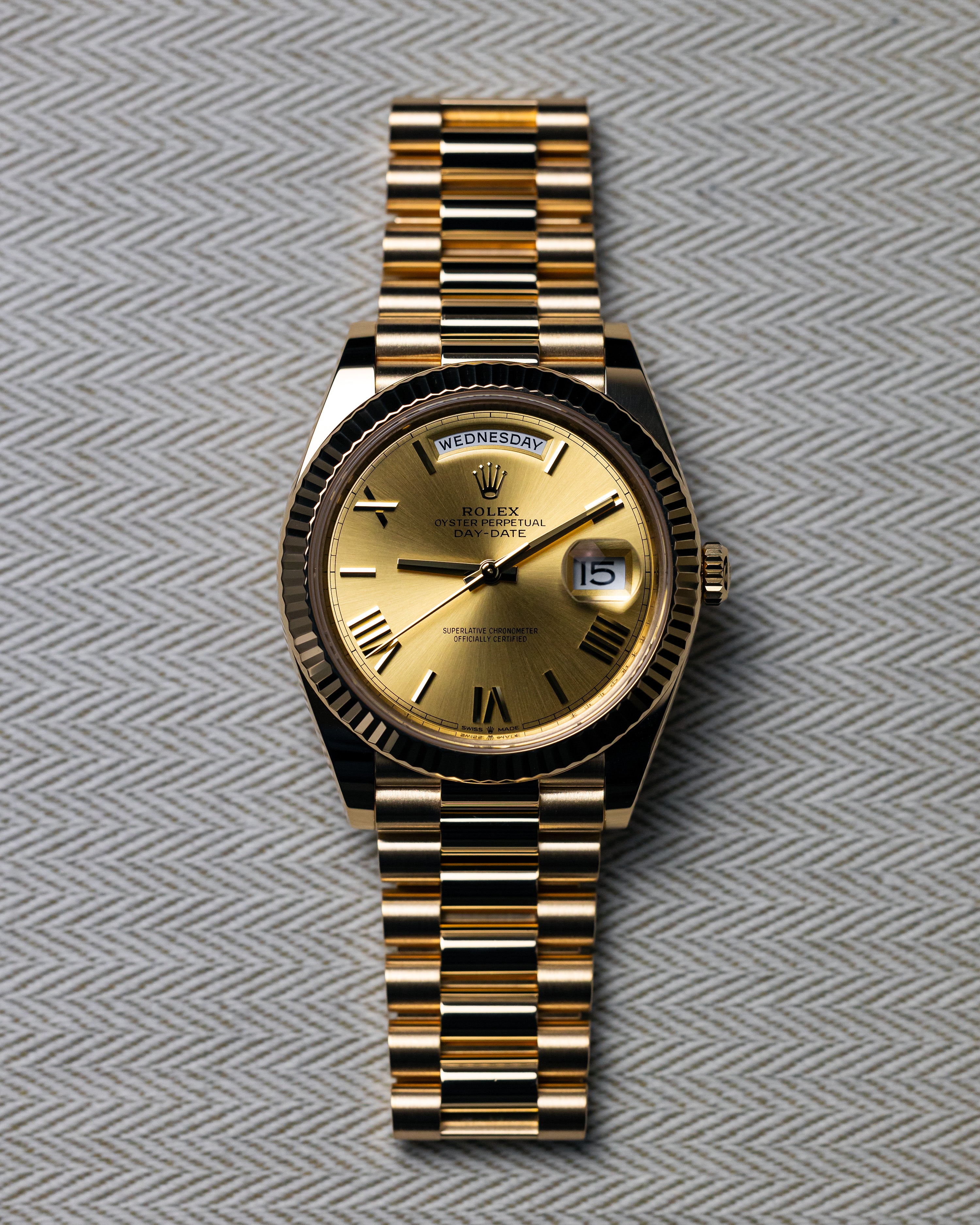 2022 Rolex Day-Date 40 Yellow Gold Champagne/Roman Numeral Dial