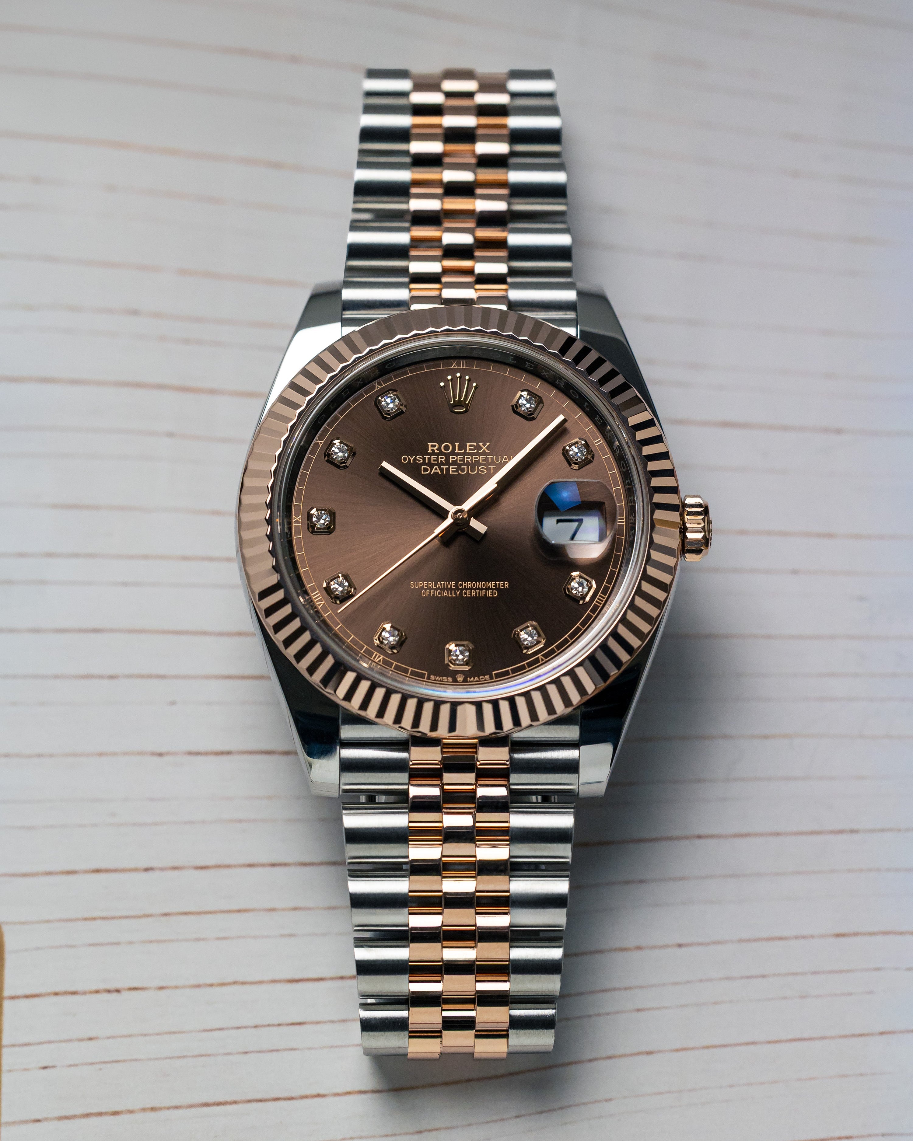 2023 Rolex Datejust 41 Rose Gold Chocolate Diamond Dial