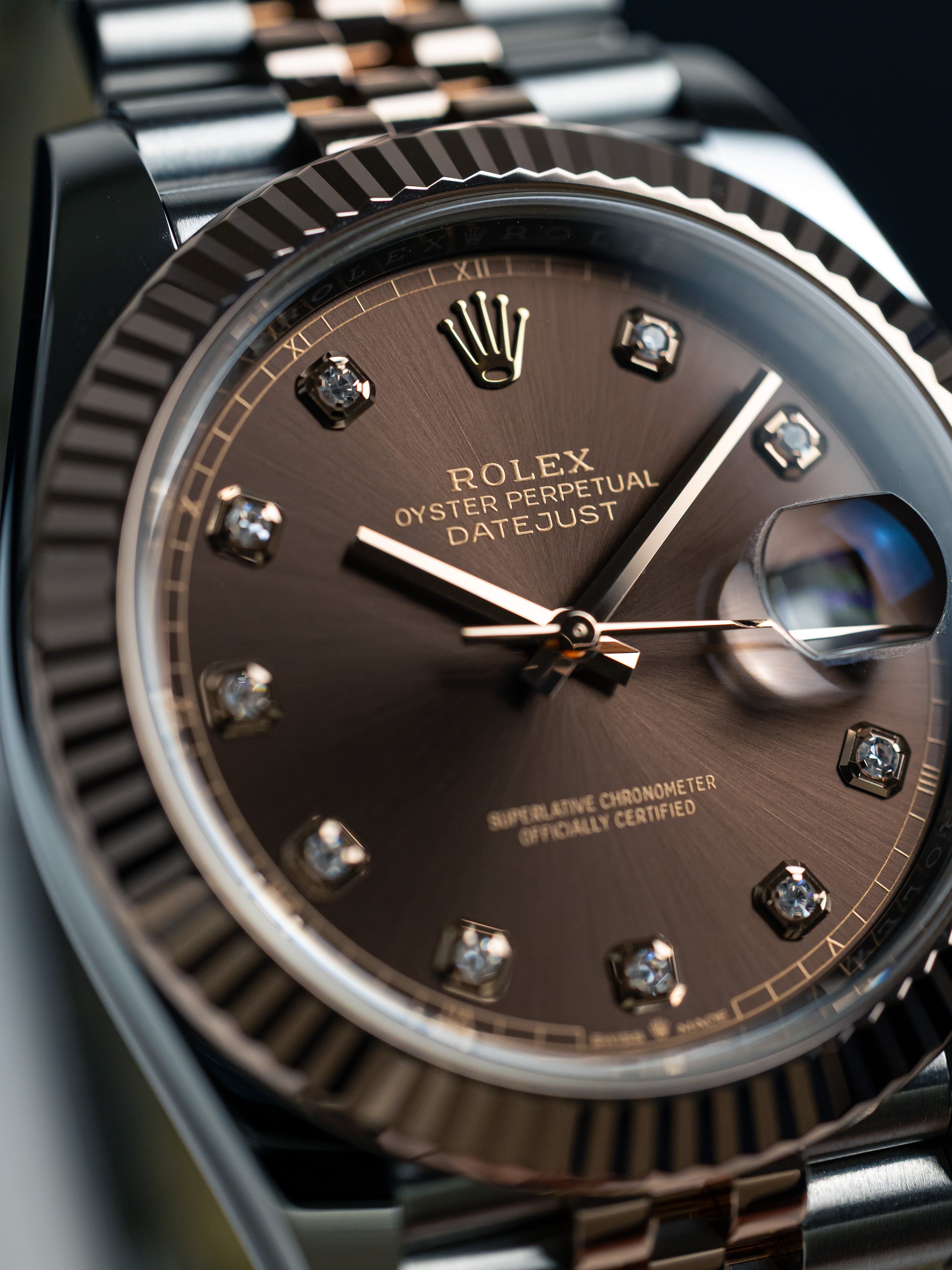 2023 Rolex Datejust 41 Rose Gold Chocolate Diamond Dial