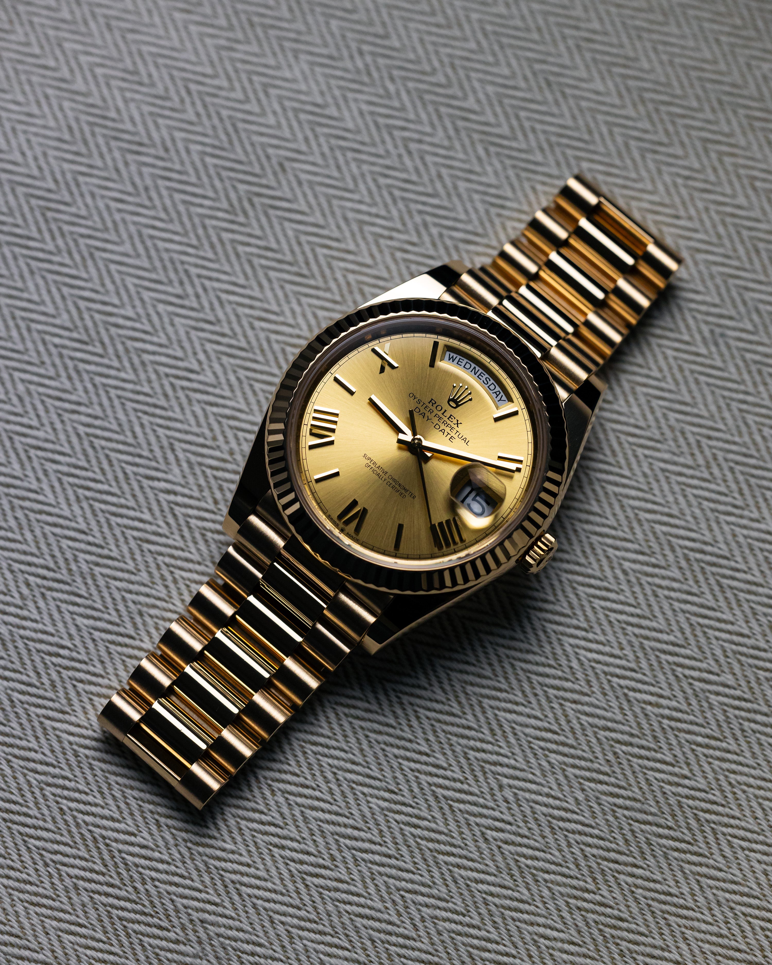 2022 Rolex Day-Date 40 Yellow Gold Champagne/Roman Numeral Dial