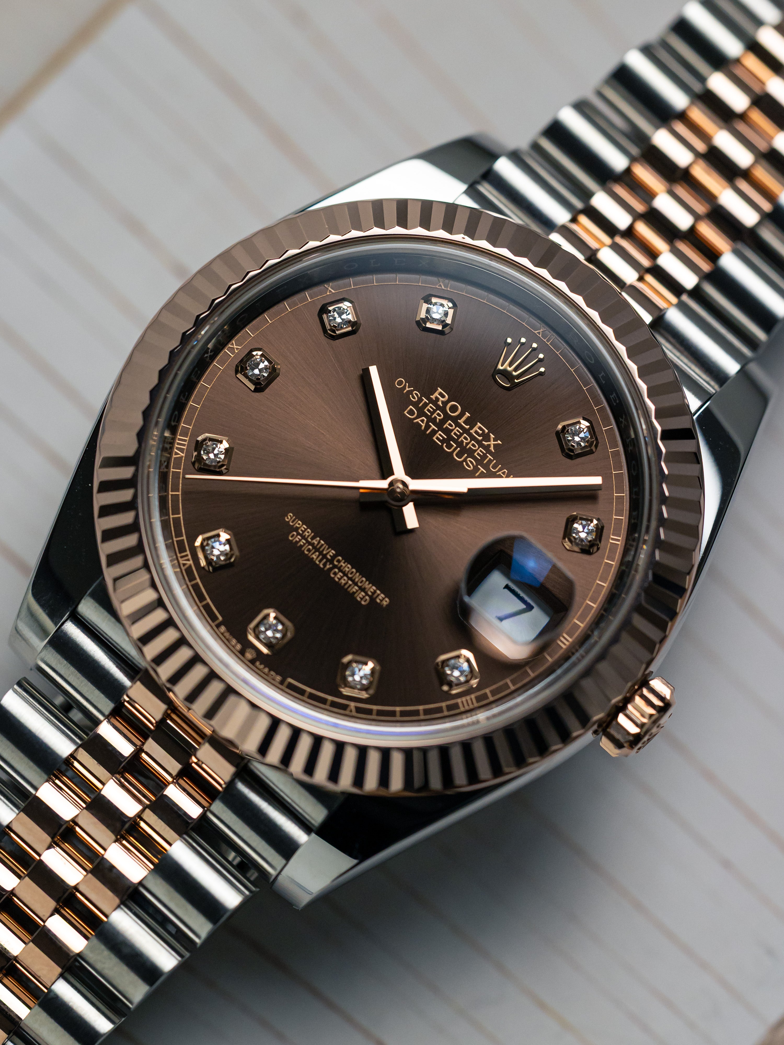 2023 Rolex Datejust 41 Rose Gold Chocolate Diamond Dial
