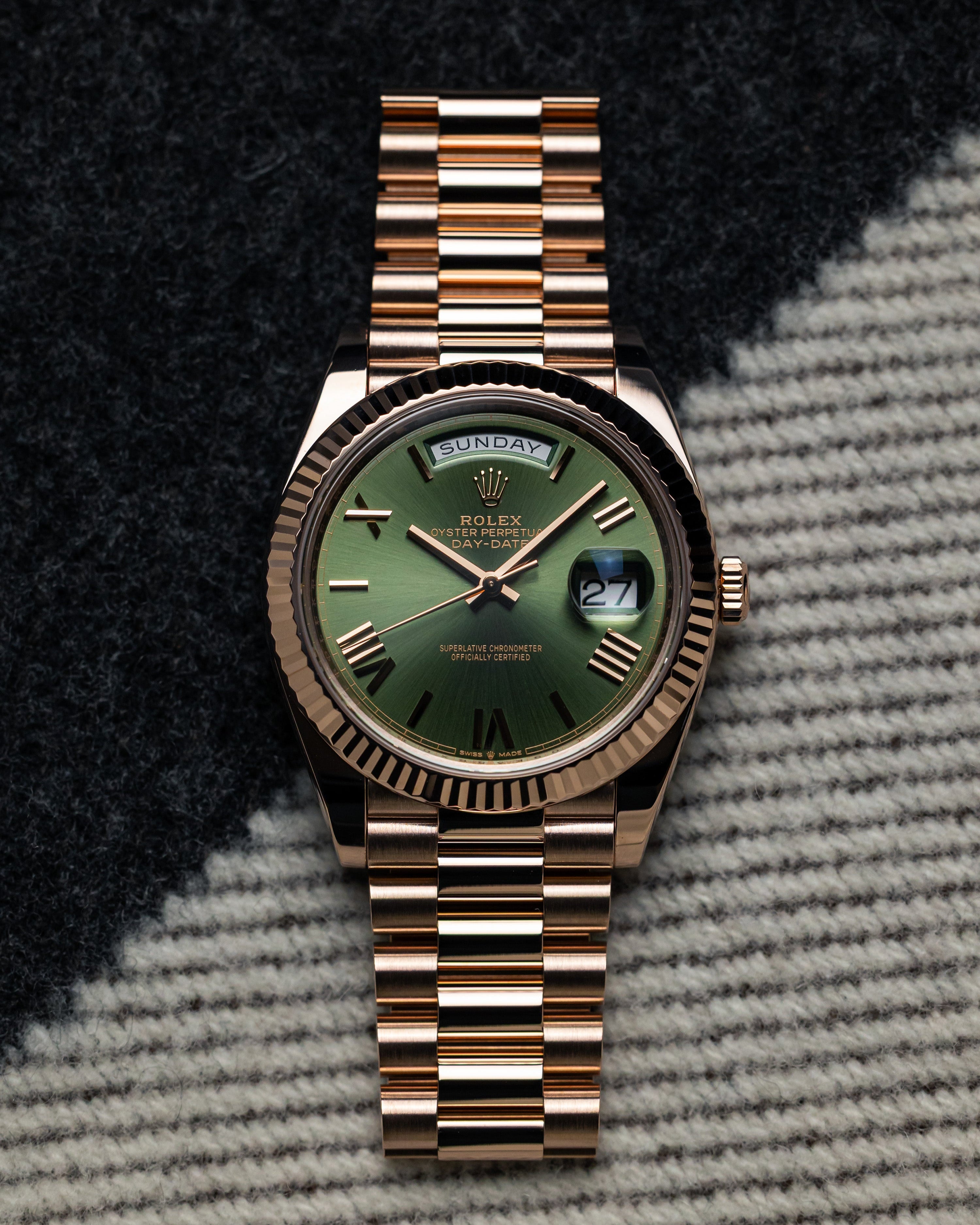 2021 Rolex Day-Date 40mm Rose Gold Olive Dial
