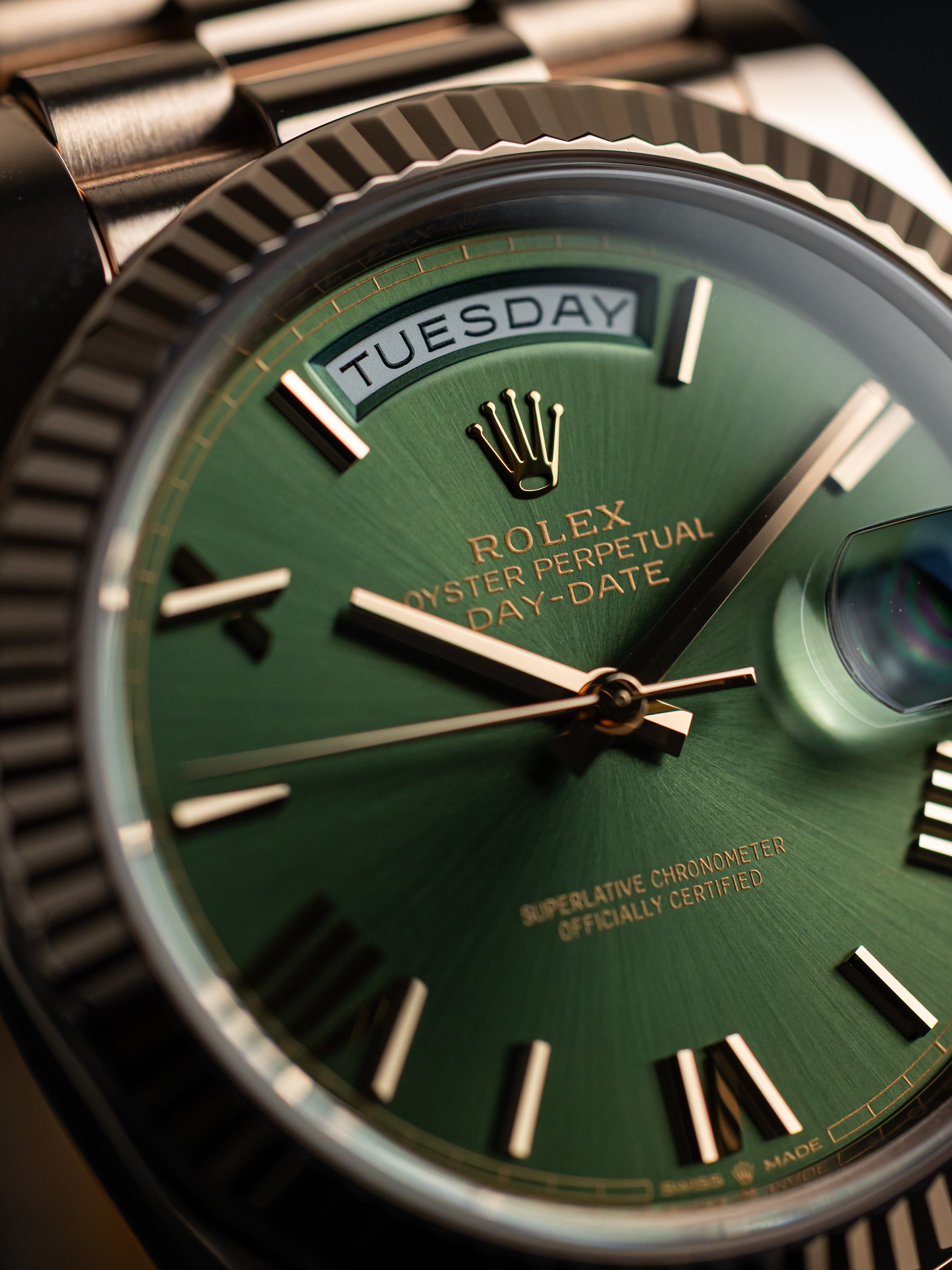 2021 Rolex Day-Date 40mm Rose Gold Olive Dial