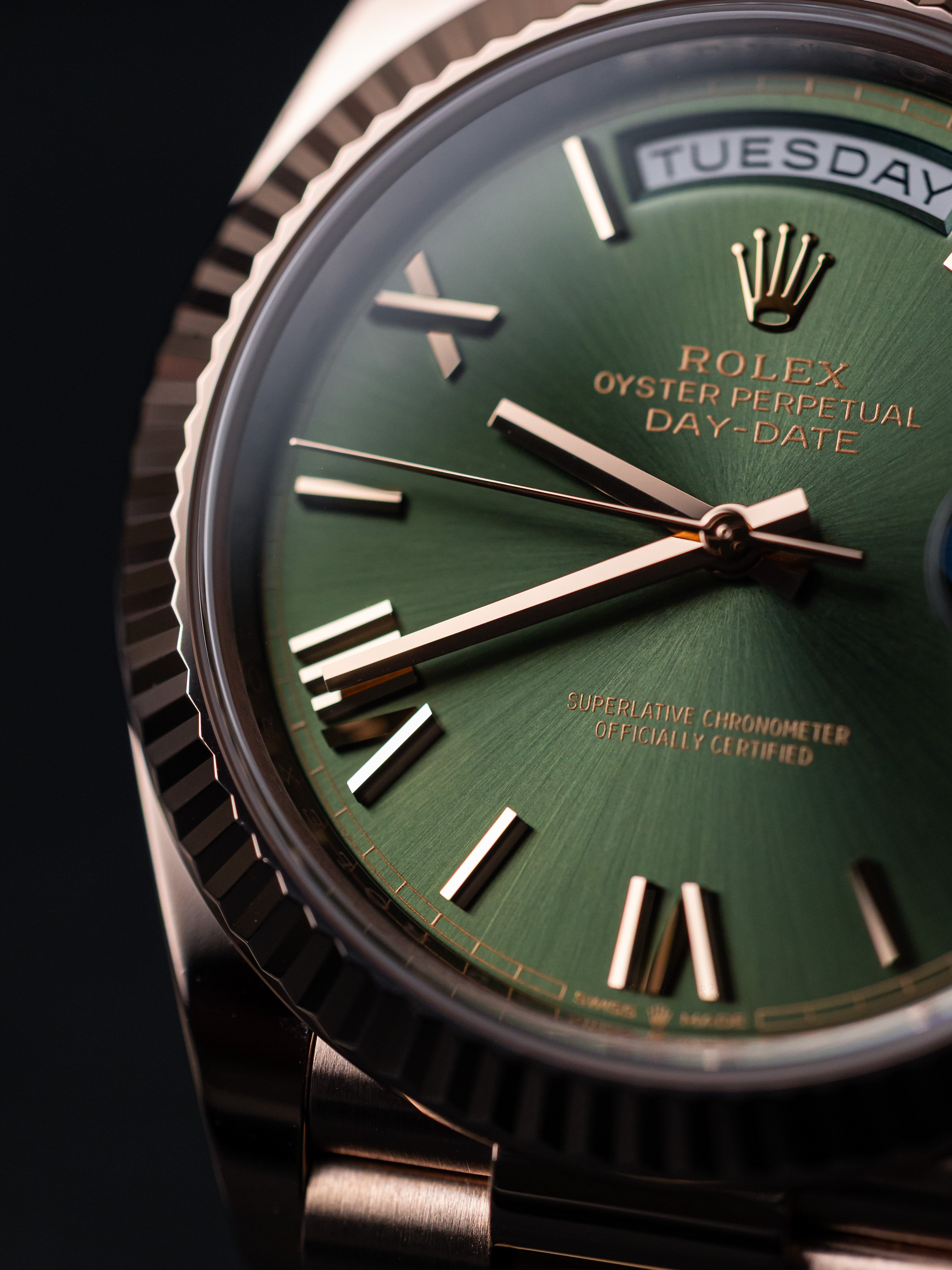 2021 Rolex Day-Date 40mm Rose Gold Olive Dial