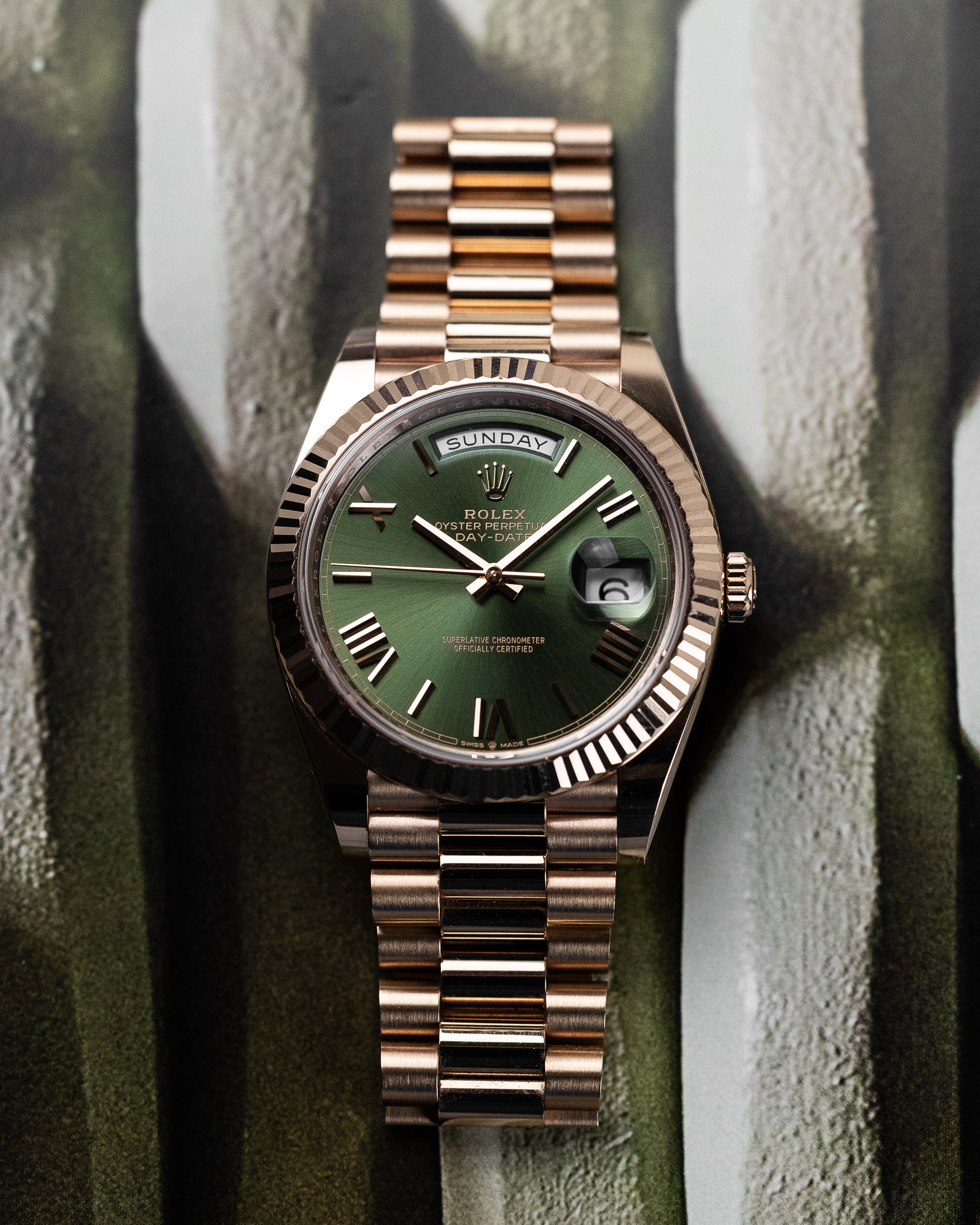 2022 Rolex Day-Date Rose Gold Olive Dial