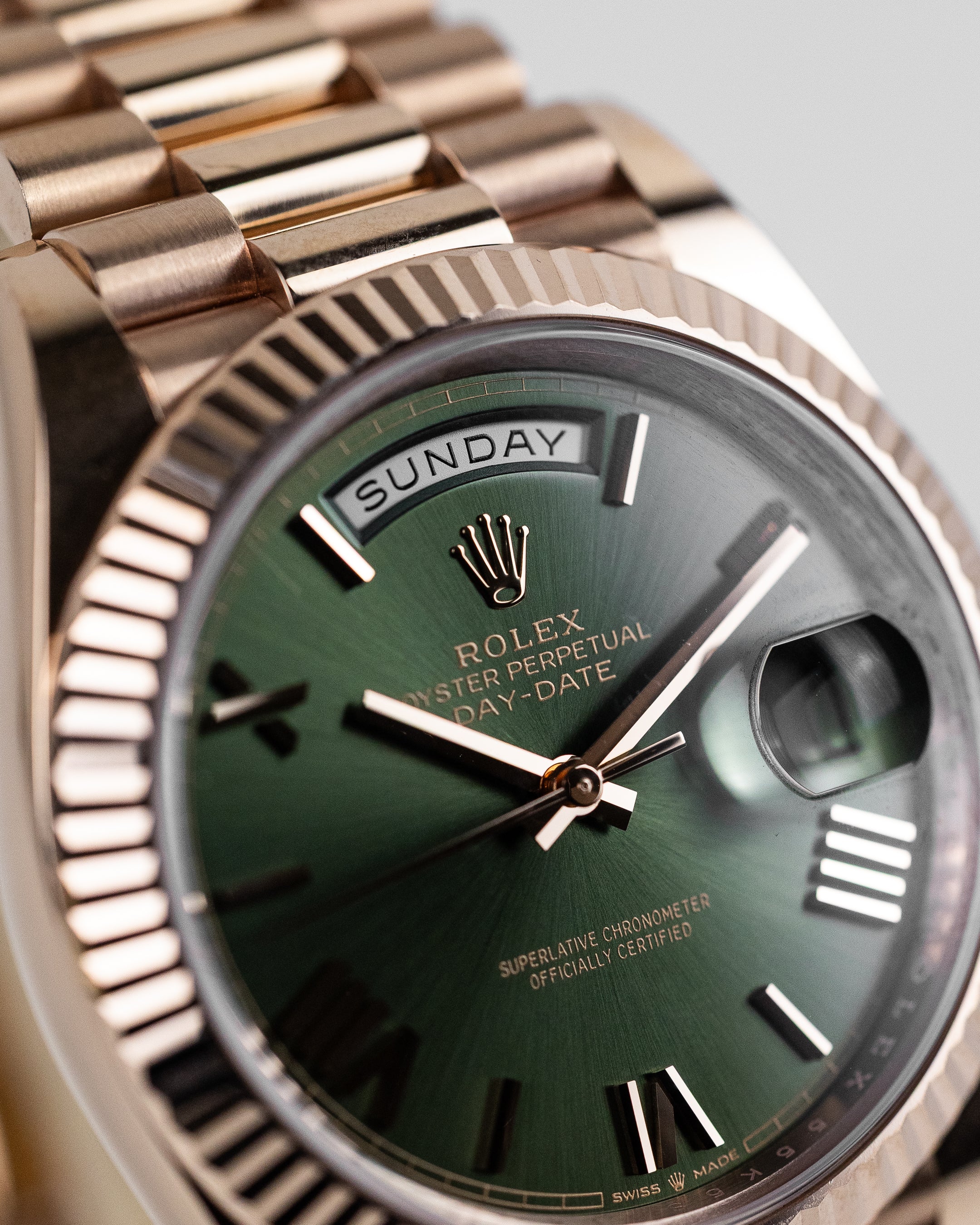 2022 Rolex Day-Date Rose Gold Olive Dial
