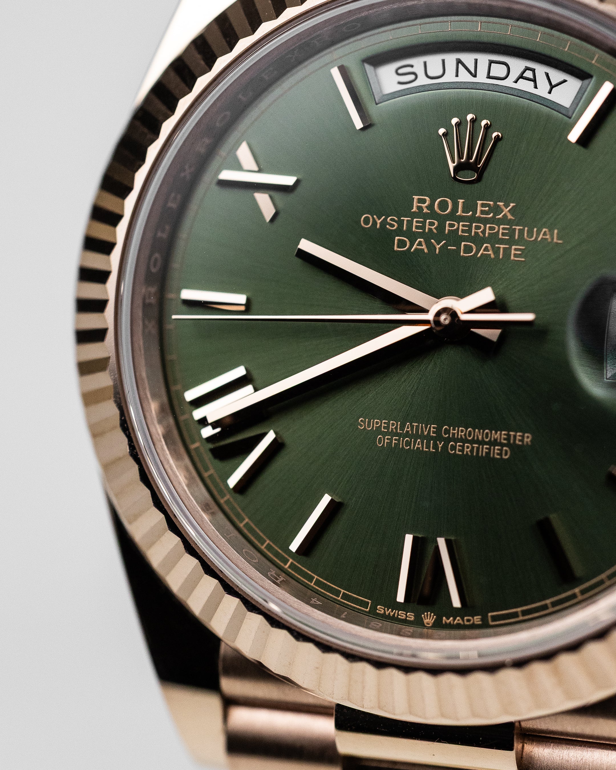 2022 Rolex Day-Date Rose Gold Olive Dial