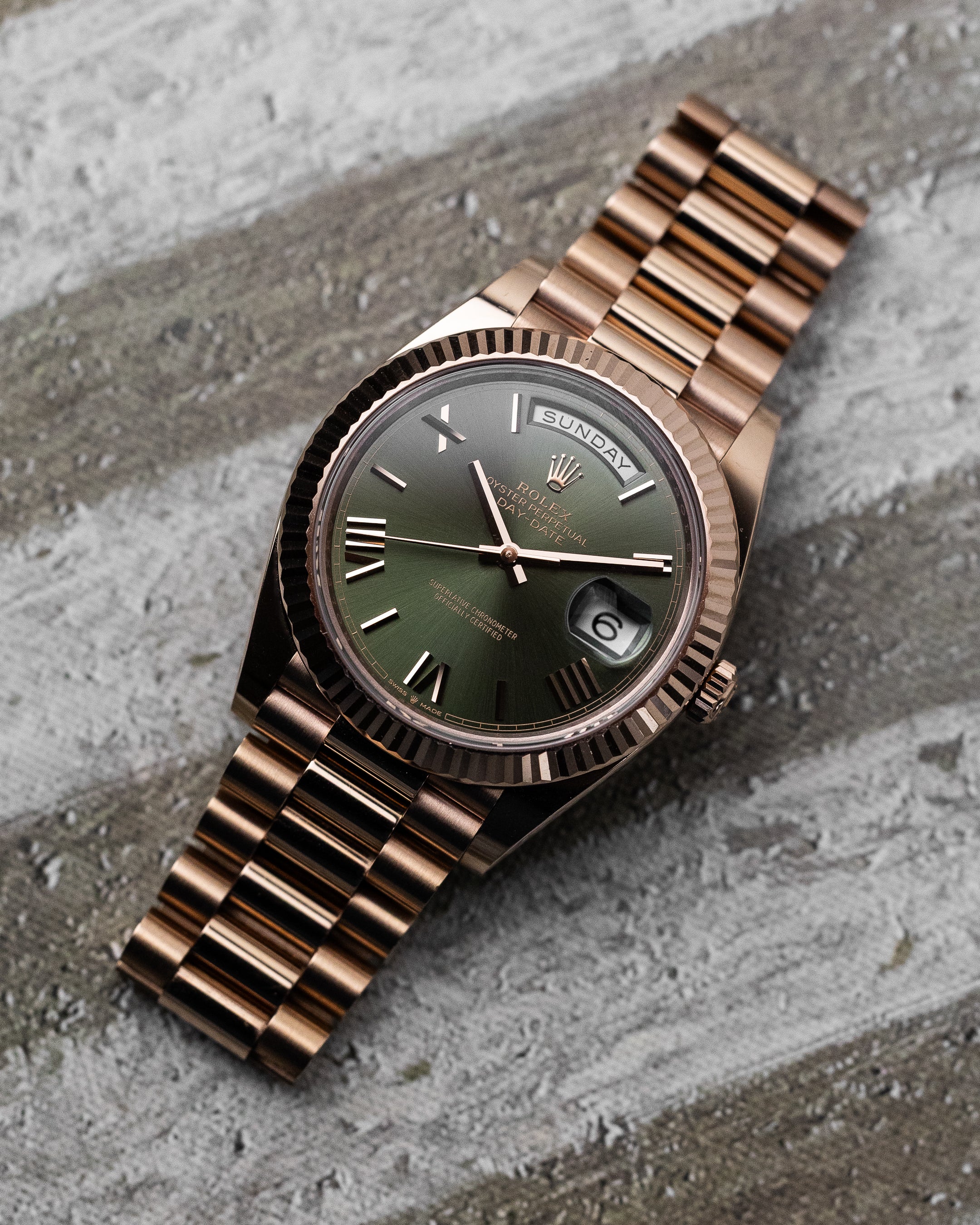 2022 Rolex Day-Date Rose Gold Olive Dial